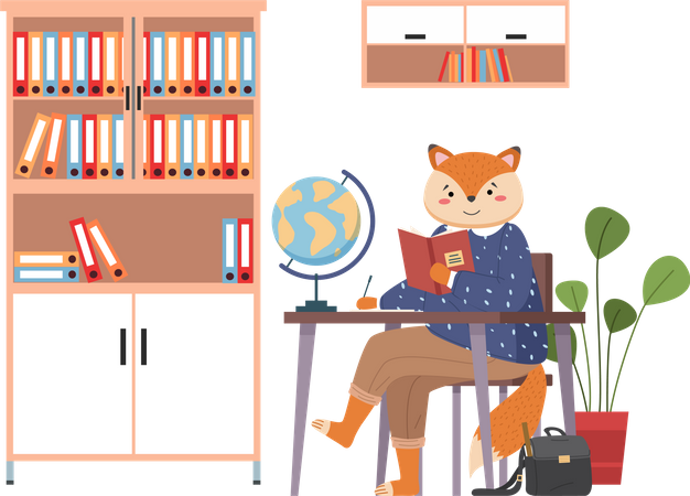Animal student in geography lesson  Illustration
