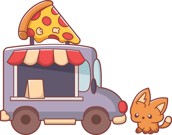 Animal with pizza truck  Illustration