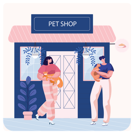 Un couple a acheté un chat  Illustration