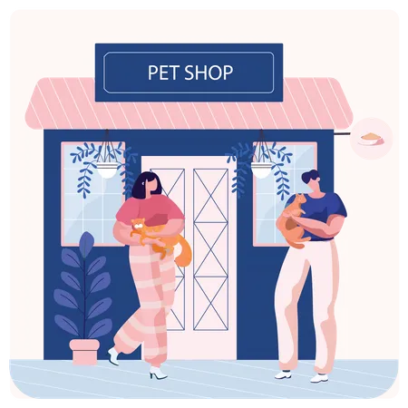 Un couple a acheté un chat  Illustration