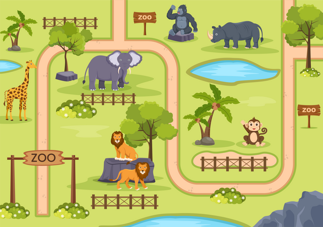 Animales en el zoológico  Ilustración