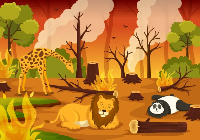 Animales que sufren incendios forestales  Ilustración