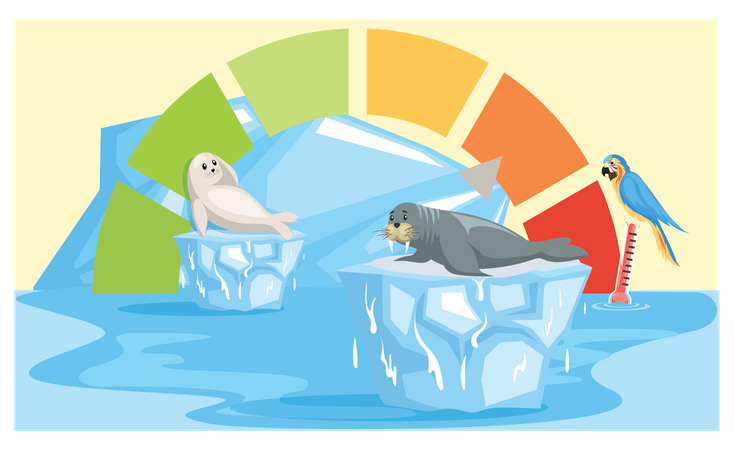 Animals at polar region global warming  Illustration