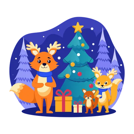 Animals celebrating Christmas  Illustration