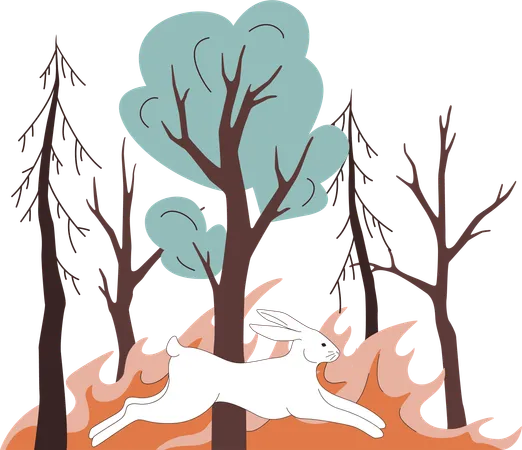 Animals flee deforested area  Illustration