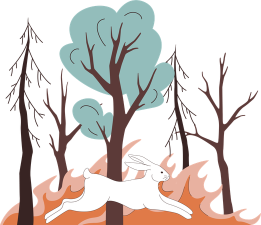 Animals flee deforested area  Illustration