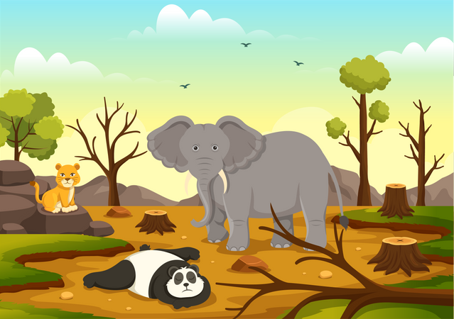 Animals getting affected due to Deforestation Illustration