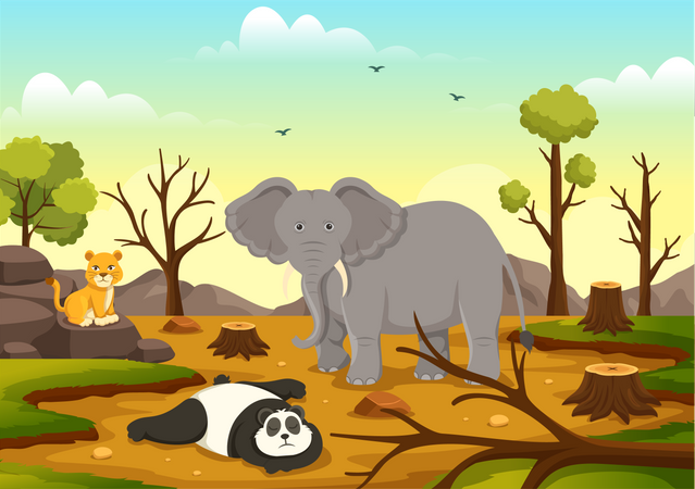 Animals getting affected due to Deforestation  Illustration