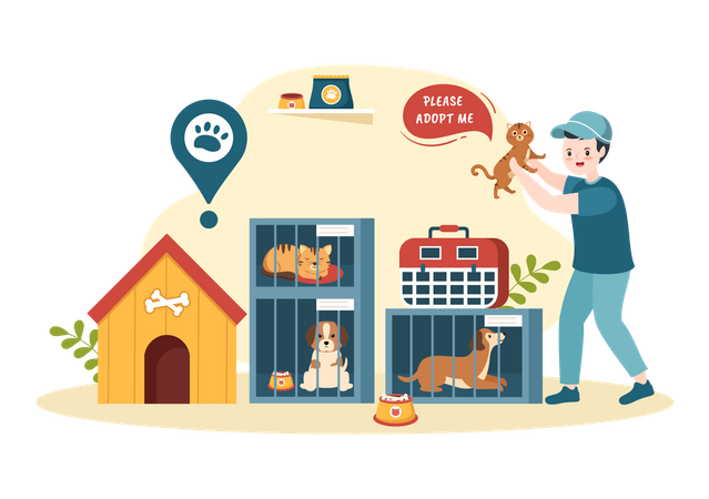 Animals in adoption center  일러스트레이션