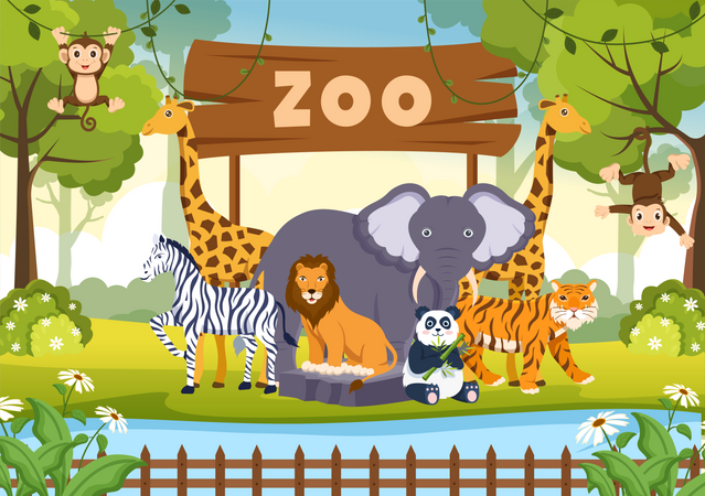 Animals in zoo  Illustration