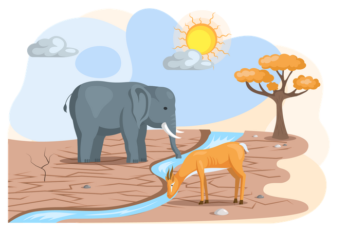 Animals suffering due to global warming Illustration