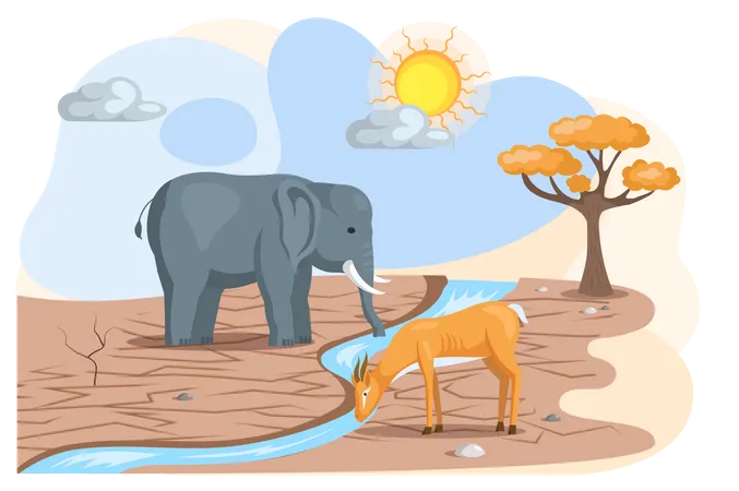 Animals suffering due to global warming  Illustration
