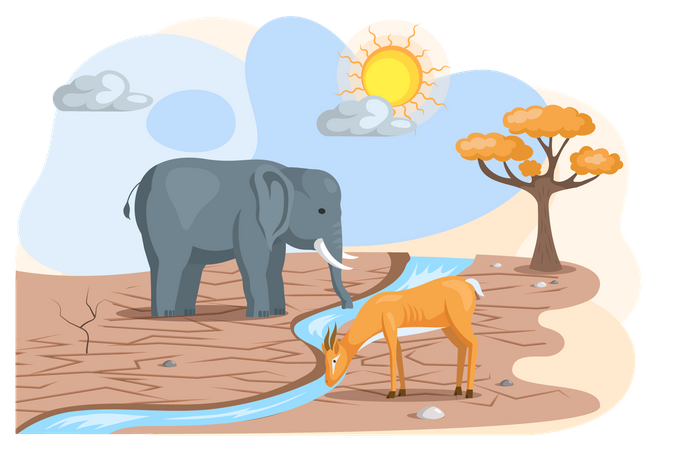 Animals suffering due to global warming  Illustration