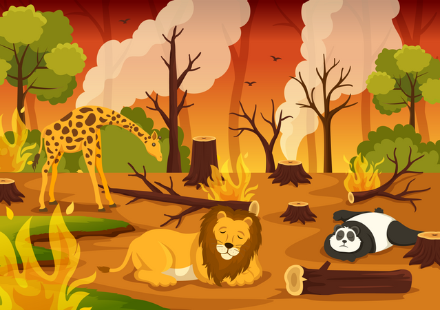 Animals suffering from forest fires  Illustration