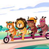 animals riding bicycle illustration