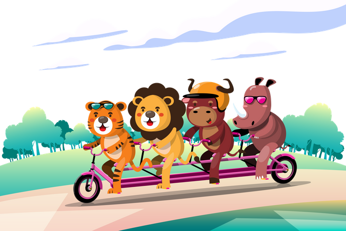 Animals travelling on bicycle  Illustration