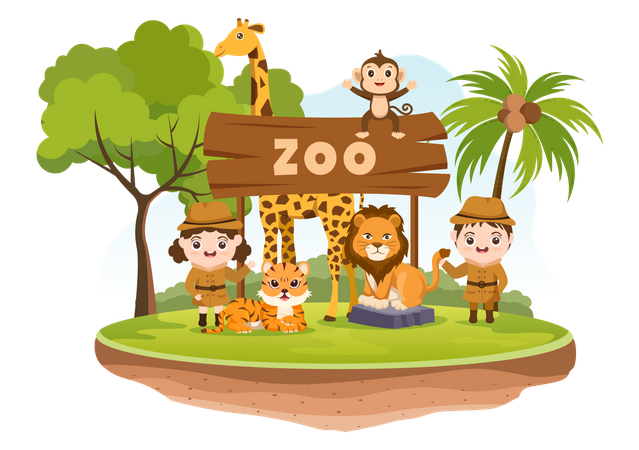 Animals with kids Illustration