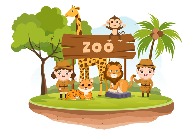 Animals with kids  Illustration