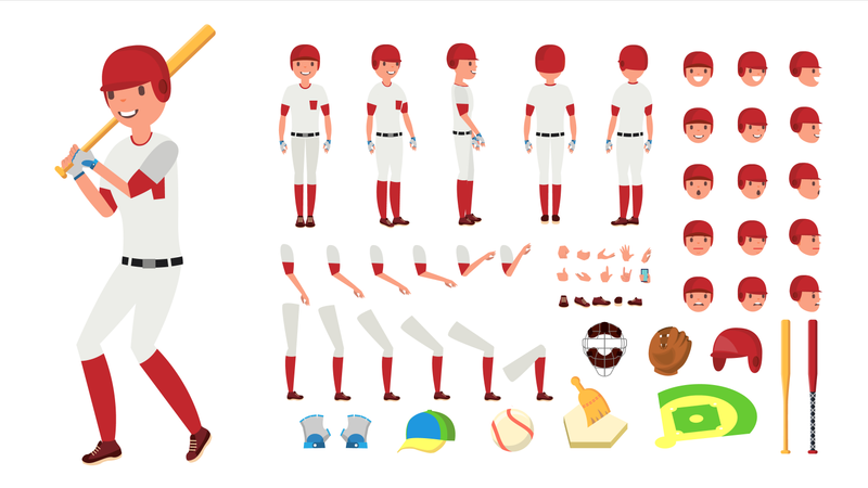 Animated Character Creation Set For Baseball Player  Illustration