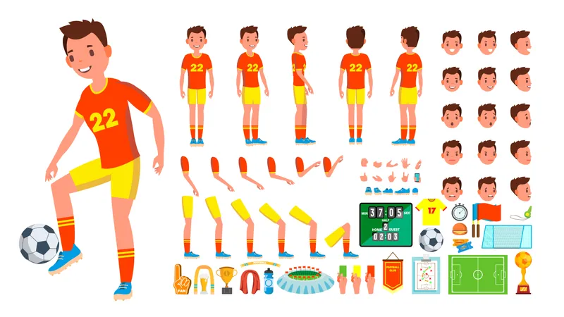 Animated Character Creation Set Of Soccer Player Illustration