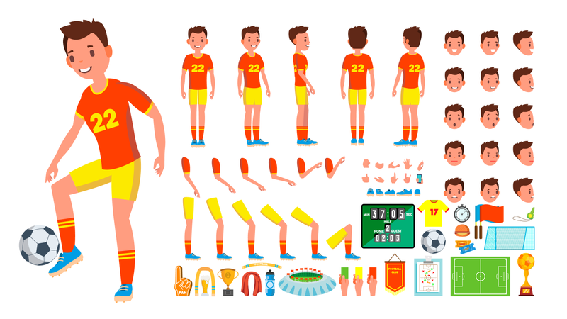 Animated Character Creation Set Of Soccer Player  Illustration