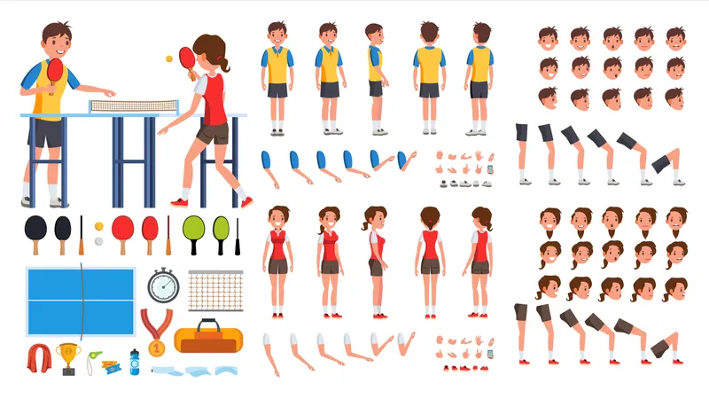 Animated Character Creation Set Of Table Tennis Player  Illustration