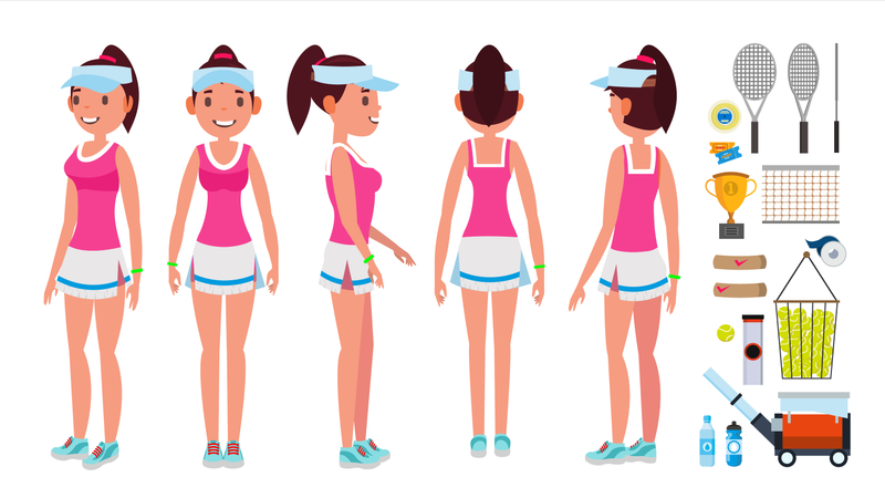 Animated Character Creation Set Of Tennis Player  Illustration