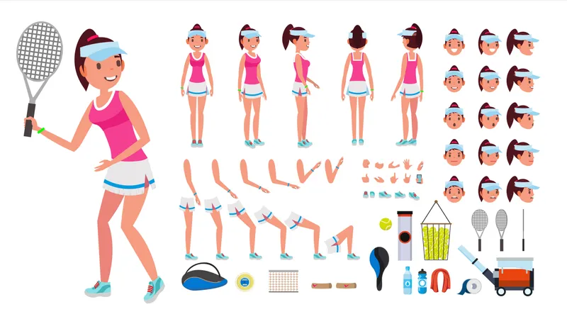 Animated Character Creation Set Of Tennis Player  Illustration