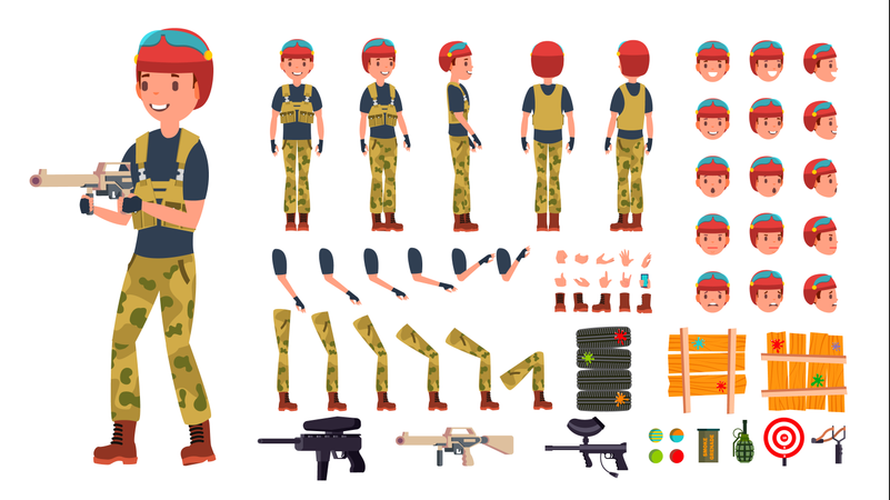 Animated Paintball Player Character Creation  Illustration