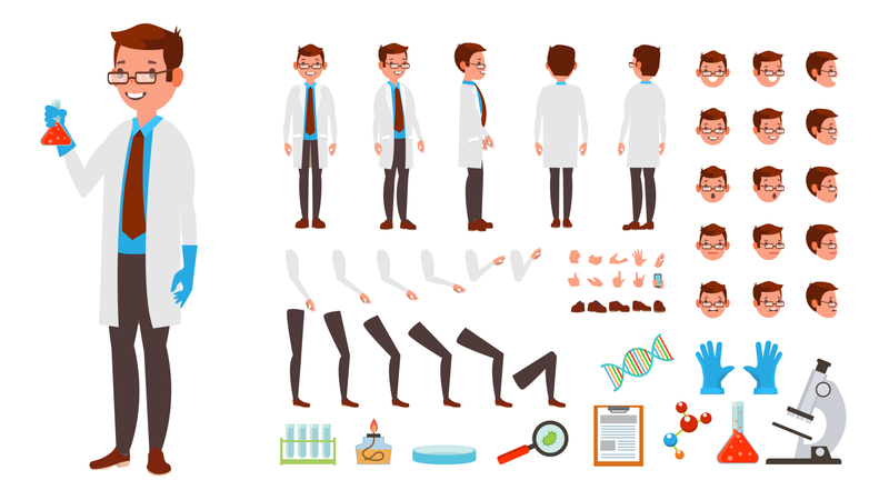 Animated Scientist Character Creation Set  Illustration