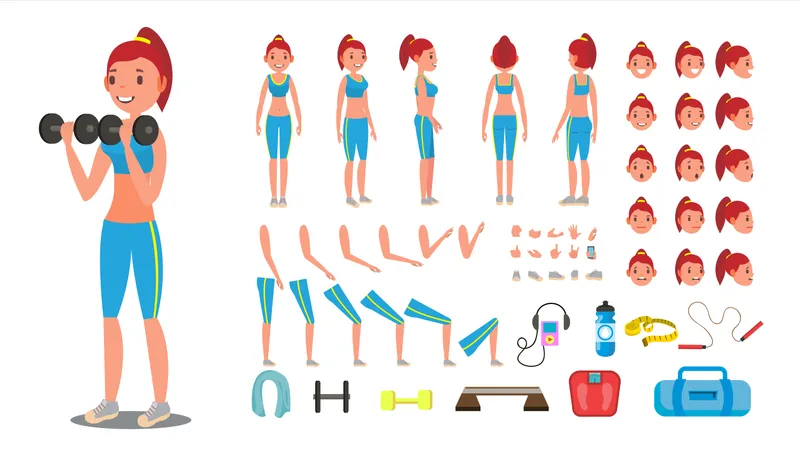 Animated Sport Female Character Creation Set Illustration