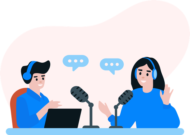 Un animateur masculin donne des interviews de podcast  Illustration