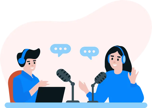 Un animateur masculin donne des interviews de podcast  Illustration