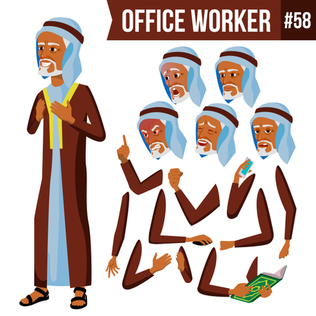 Ensemble de création d'animation d'homme d'affaires arabe avec différentes émotions de visage  Illustration