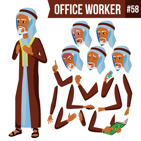 Animation Creation Set Of Arab Businessman With Different Face Emotions  Illustration