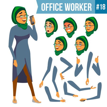 Animation Creation Set Of Arab Employee With Different Face Emotions  Illustration