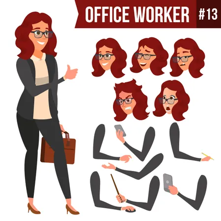 Animation Creation Set Of Business Woman With Different Face Emotions Illustration