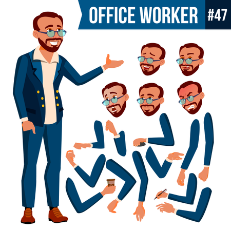 Animation Creation Set Of Employee With Different Face Emotions Illustration