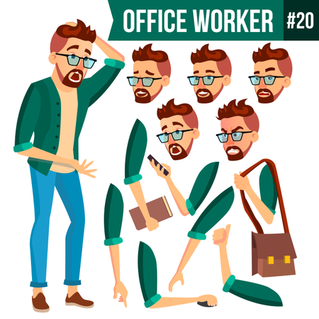 Animation Creation Set Of Freelancer With Different Face Emotions Illustration
