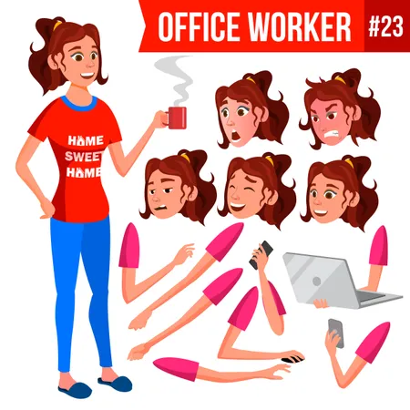 Animation Creation Set Of Lady Employee With Different Face Emotions Illustration