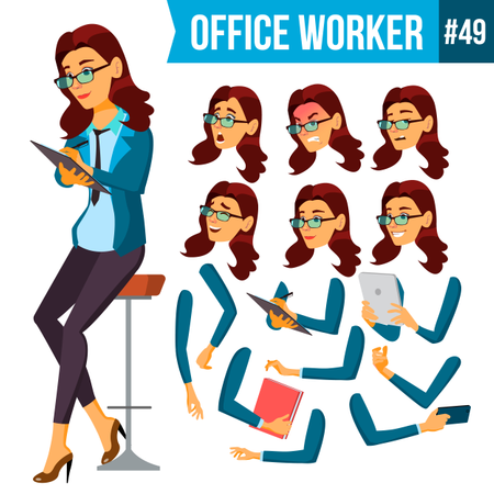 Animation Creation Set Of Lady Employee With Different Face Emotions  Illustration