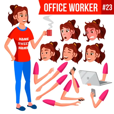 Animation Creation Set Of Lady Employee With Different Face Emotions  Illustration