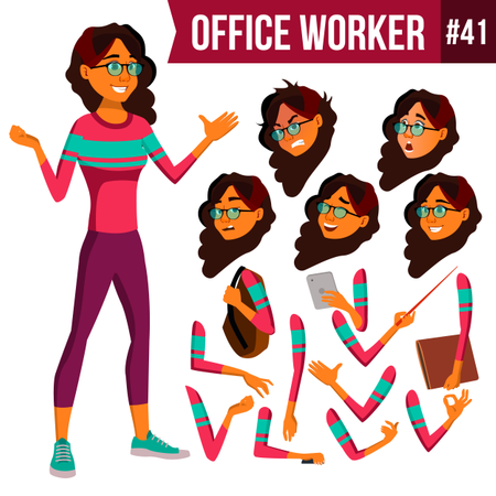 Animation Creation Set Of Lady Employee With Different Face Emotions  Illustration