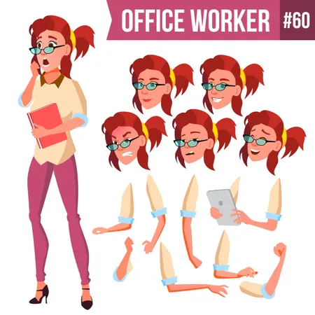 Animation Creation Set von Geschäftsfrau mit unterschiedlichen Gesichtsemotionen  Illustration