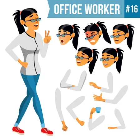 Animationsset für Mitarbeiterinnen mit unterschiedlichen Gesichtsemotionen  Illustration
