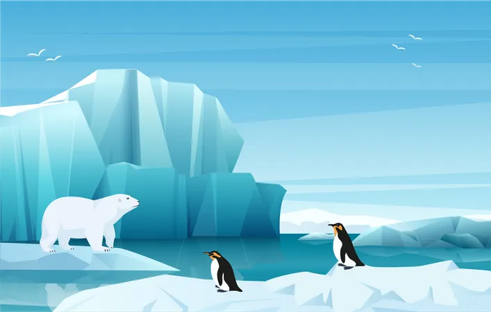 Animaux en Antarctique  Illustration