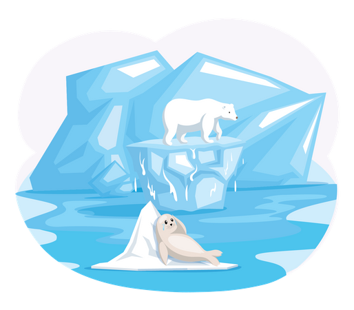 Les animaux polaires souffrent à cause de la fonte des glaces  Illustration
