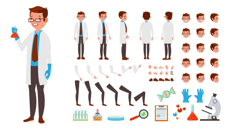 Animiertes Set zur Charaktererstellung für Wissenschaftler  Illustration