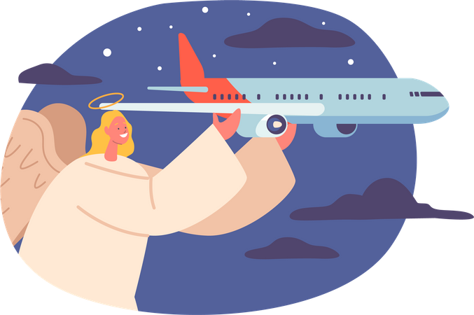 Anjo guarda aeronave durante voo  Ilustração