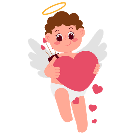 Menino anjo com coração  Ilustração